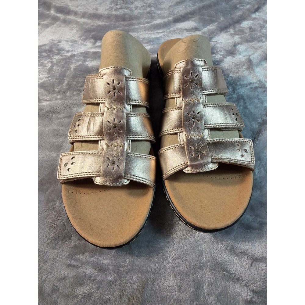 Clarks Metallic Silver Strappy Slide Sandals